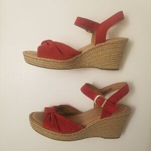 Born Red Suede Knotted Wedge Sandal  size 7